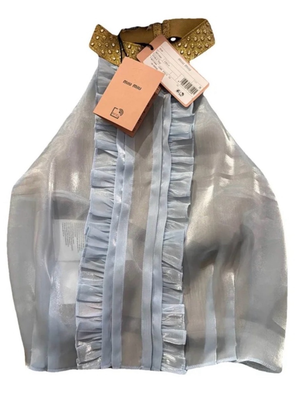 Miu Miu Blue Voile Satin Halter Tank Top RUNWAY